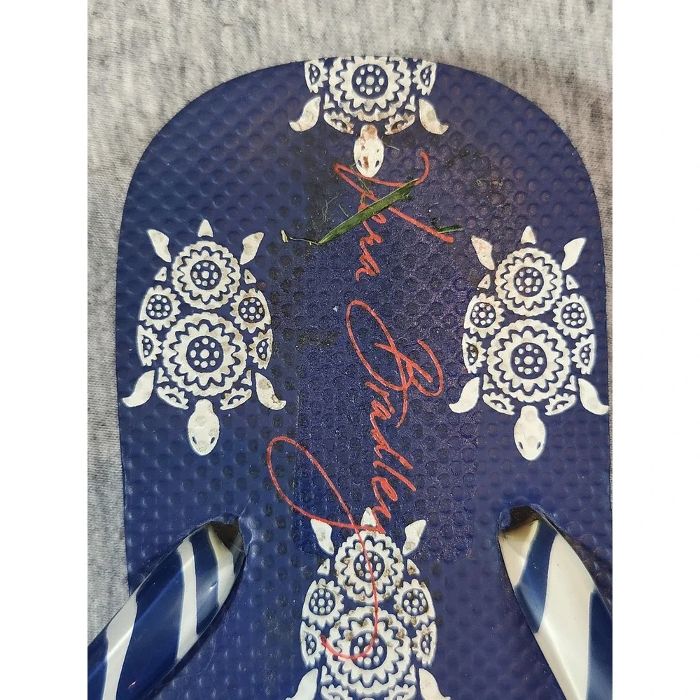 Vera Bradley Flip Flops Women Size 5-6 Navy Blue Sea Turtle Striped Casual